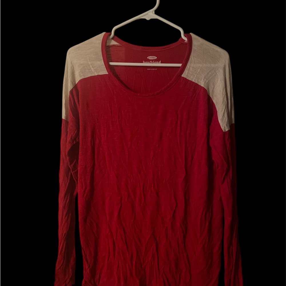 Old Navy Red and Cream Long Sleeve Tee